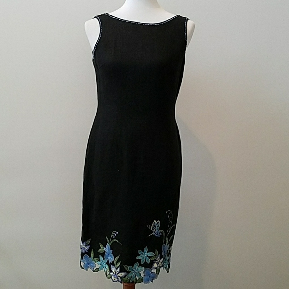 Talbots linen sheath dress: embroidery, beadwork. Size 6P